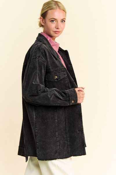 Davi & Dani Washed Corduroy Raw Hem Button Up Jacket - Damned Threads
